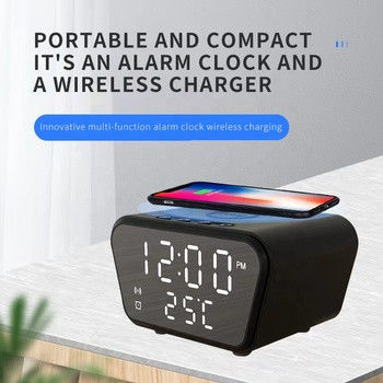 Carregador de telefone sem fio preto com despertador, Carregador Qi para Airpods