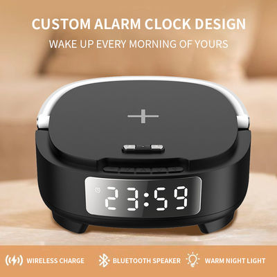 Relógio de alarme multifuncional carregador de telefone Bluetooth alto-falante 15W com luz noturna