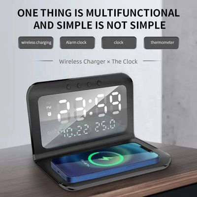 Alarme multifunção Qi Carregador sem fio Relógio Estação de acoplagem 15W All in one