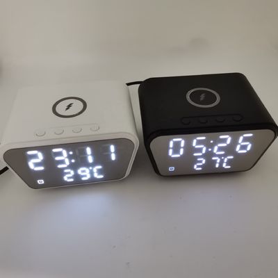 Relógio de alarme de alta eficiência, carregador Qi, alarme de carregamento sem fio compatível