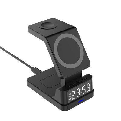 Carregador de telefone sem fio com relógio dobrável, 4 em 1 Carregador sem fio rápido 15W