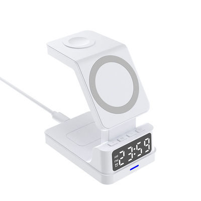 Carregador de telefone sem fio com relógio dobrável, 4 em 1 Carregador sem fio rápido 15W