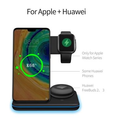 Carregador sem fio Qi à prova de fogo 15w 3 em 1 com lâmpada