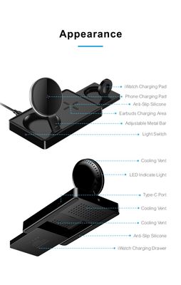 Os fones de ouvido usam carregador sem fio multifuncional para iPhone 14 10w conveniente