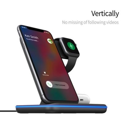 Carregador sem fio de silicone Qi 3 em 1, Carregador de telefone portátil sem fio 15w