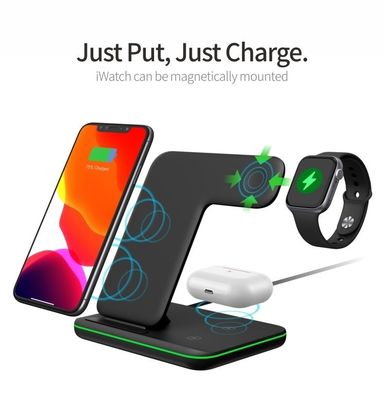 Carregador móvel sem fio multifuncional Qi 10w 3 em 1 Proteção de curto-circuito
