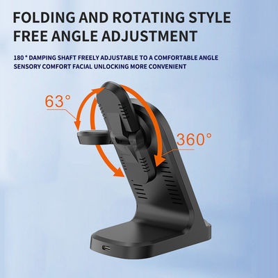 Negro 3 em 1 Qi Wireless Charging Stand 9V Mobile Multifuncional