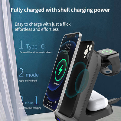 Negro 3 em 1 Qi Wireless Charging Stand 9V Mobile Multifuncional