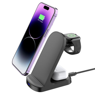 Negro 3 em 1 Qi Wireless Charging Stand 9V Mobile Multifuncional