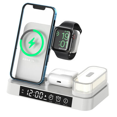Material ABS Carregador sem fio 5 em 1, Carregador sem fio Relógio com indicador LED