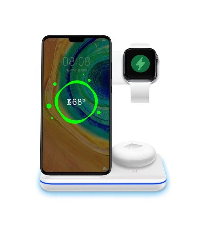 Carregador sem fio Qi à prova de fogo 15w 3 em 1 com lâmpada